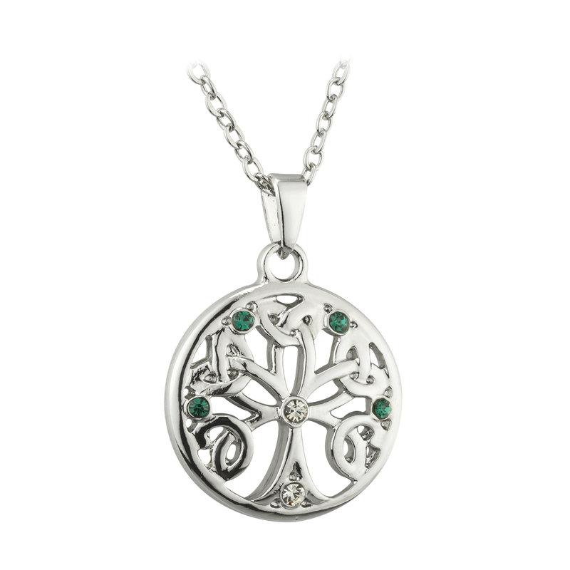 Rhodium Crystal Tree Of Life Pendant