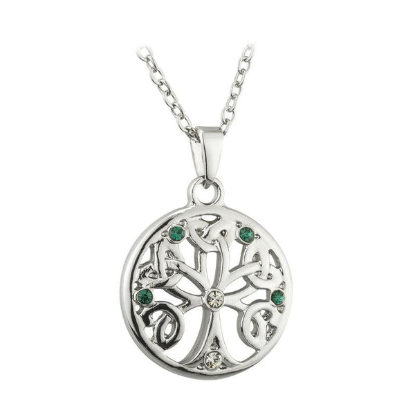 Rhodium Crystal Tree Of Life Pendant