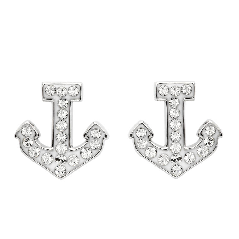 Anchor Stud Earrings Encrusted with White Swarovski® Crystal