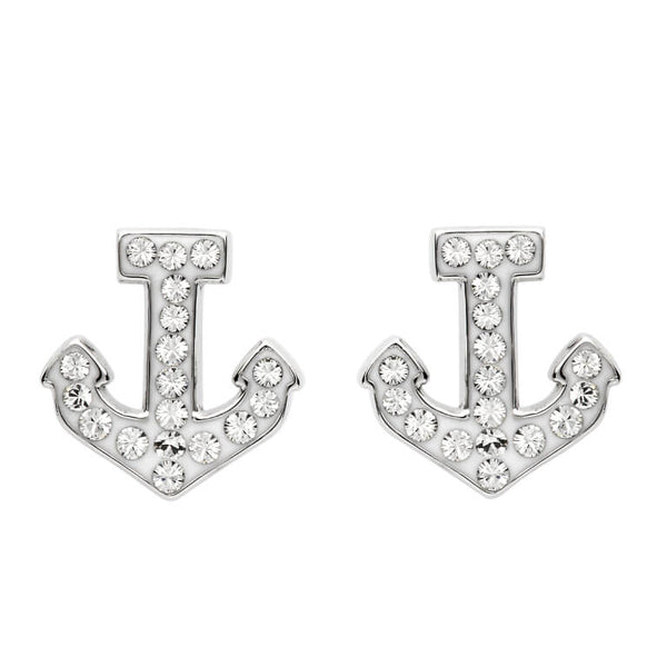 Anchor Stud Earrings Encrusted with White Swarovski® Crystal
