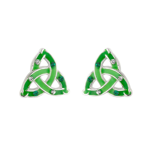 Solvar Rhodium Enamel & Crystal Trinity Studs S33000