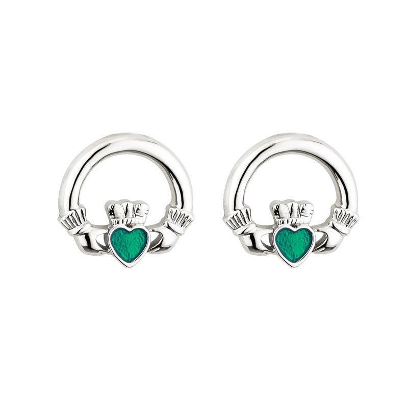 Solvar Rhodium Enamel Claddagh Stud Earrings S33535