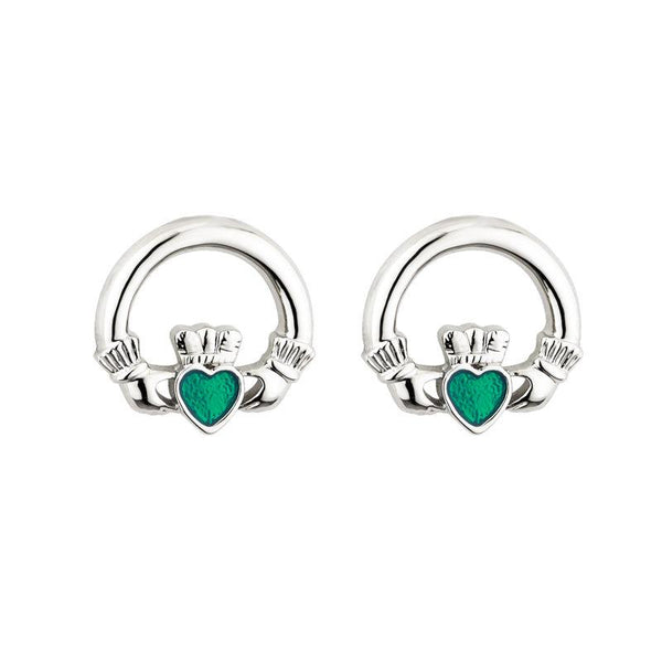 Solvar Rhodium Enamel Claddagh Stud Earrings S33535