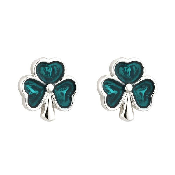 Solvar Rhodium Enamel Shamrock Stud Earrings S3083