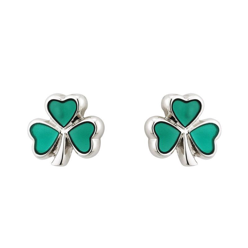 Solvar Rhodium Enamel Shamrock Stud Earrings S33386