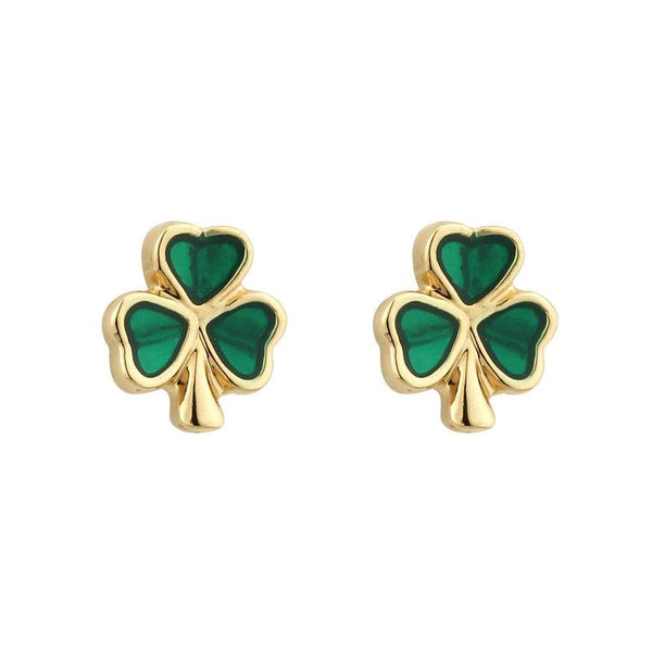 Solvar Rhodium Enamel Shamrock Stud Earrings S3254