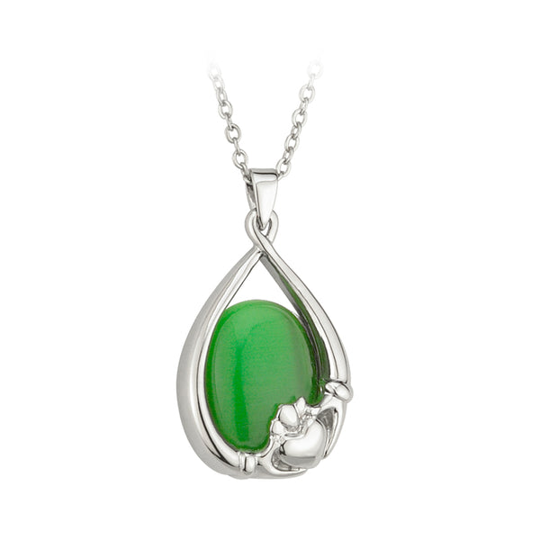 Solvar Claddagh Green Cat Eye Pendant S45119G