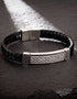 Stainless Steel Mans Black Leather Celtic Bracelet