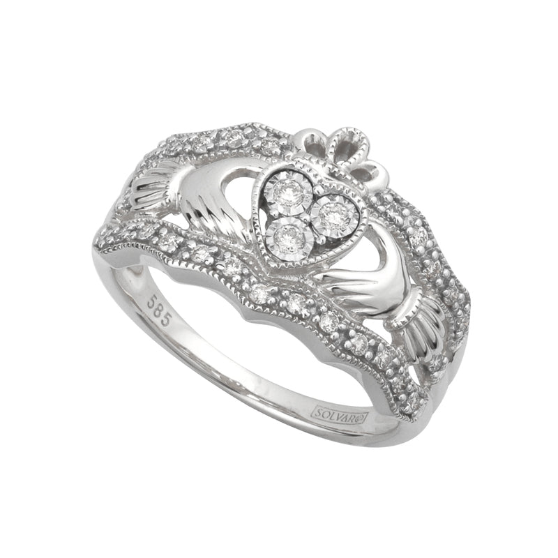 Solvar 14k White Gold Diamond Claddagh Band S21024