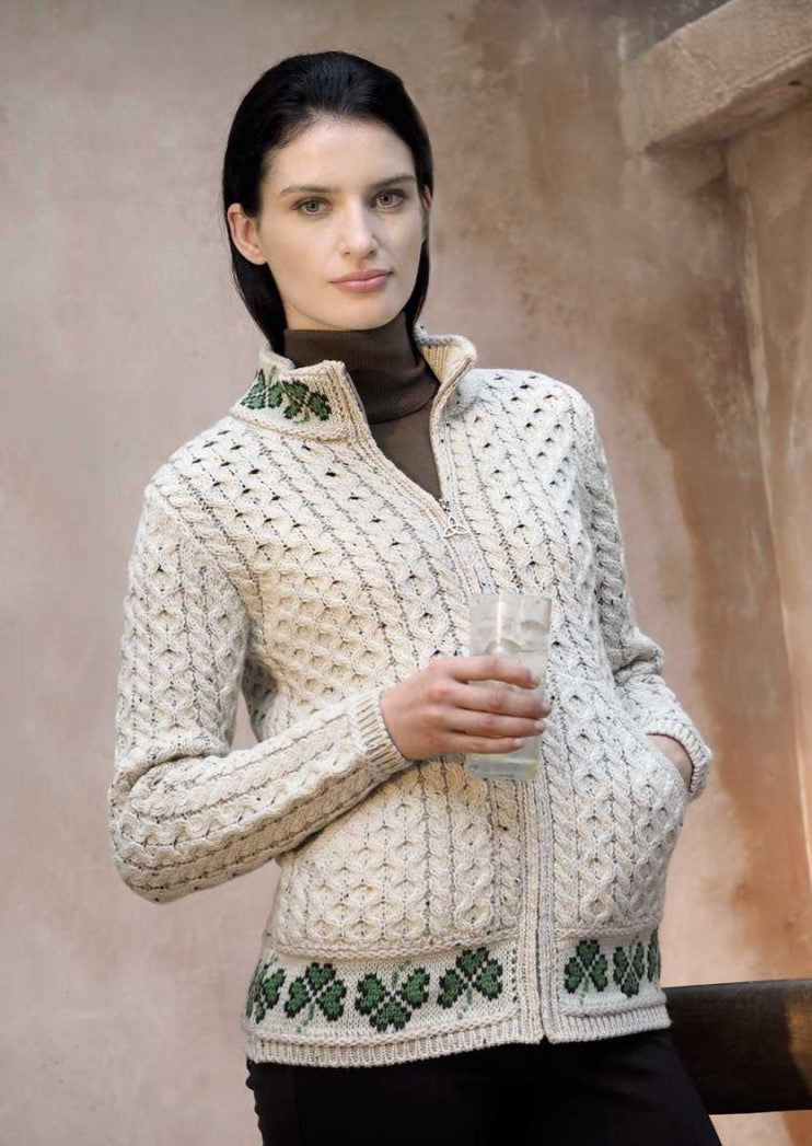 Aran Crafts Shamrock Zip Cardigan
