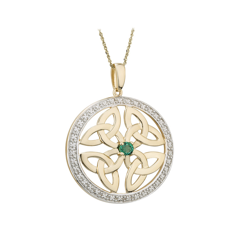 Solvar 14K Gold Emerald Round Trinity Knot Pendant S46403