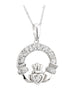 Collier Claddagh en or blanc 14 carats et diamants