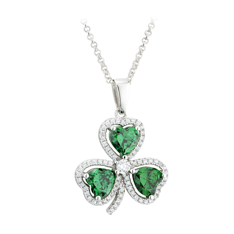 Solvar Sterling Silver Green Cz Shamrock Pendant