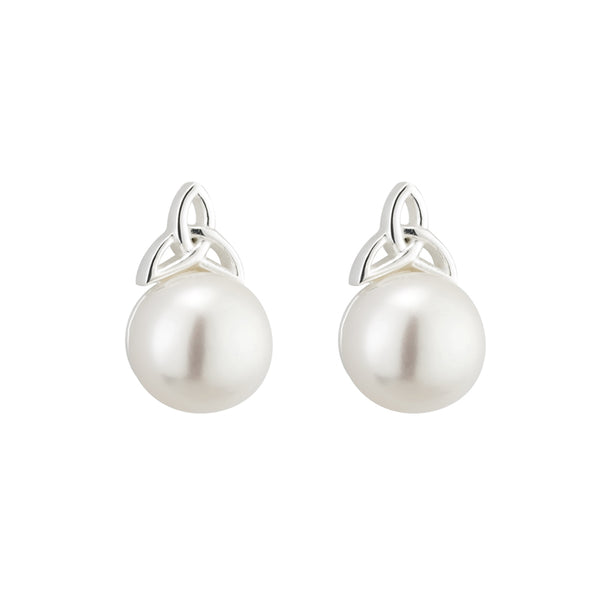 Pearl Silver Trinity Knot Stud Earrings