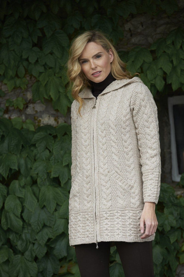 Aran Hooded Parsnip Coat with Celtic Knot Zipper