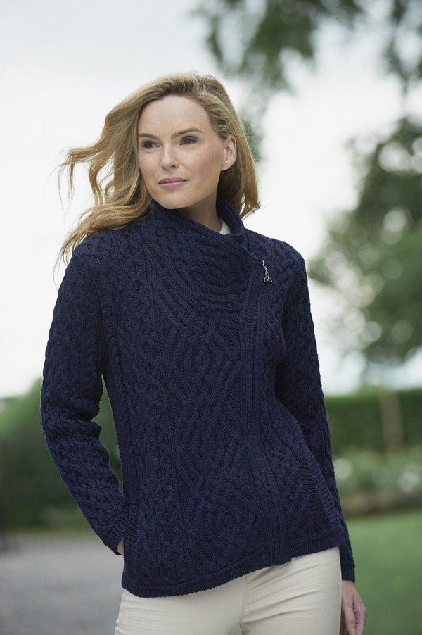 Aran Shannon Side Zip Cardigan - Navy