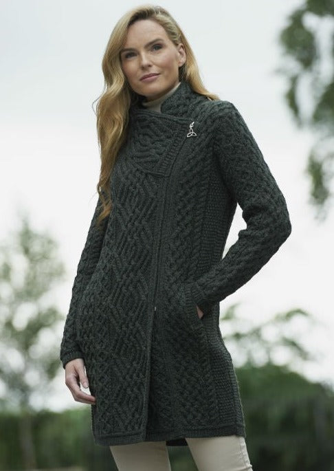 Aran Crafts Cable Knit Side Zip Coat