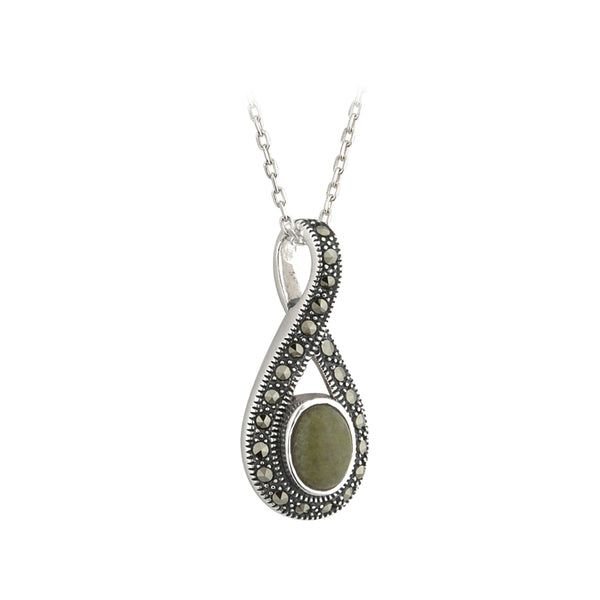 Solvar Sterling Silver Marble & Marcasite Pendant S45283