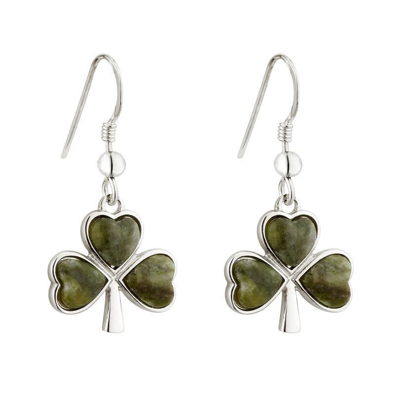 Solvar Rhodium Connemara Marble Shamrock Earrings s33539