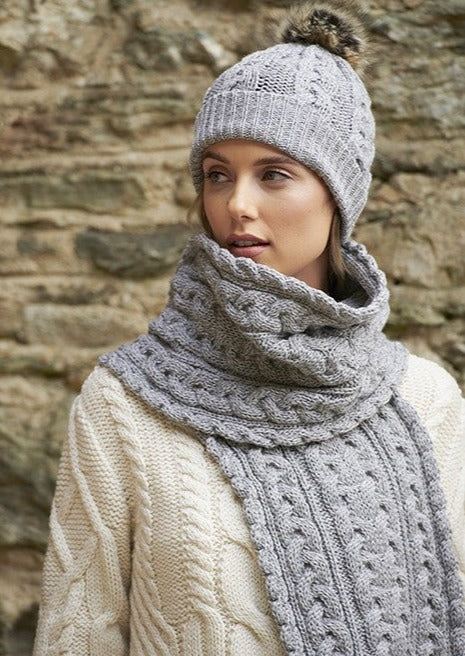 Aran Super Soft Heart Soft Gray Scarf