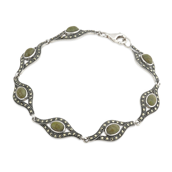 Solvar Sterling Silver Connemara Marble Marcasite Bracelet s5726