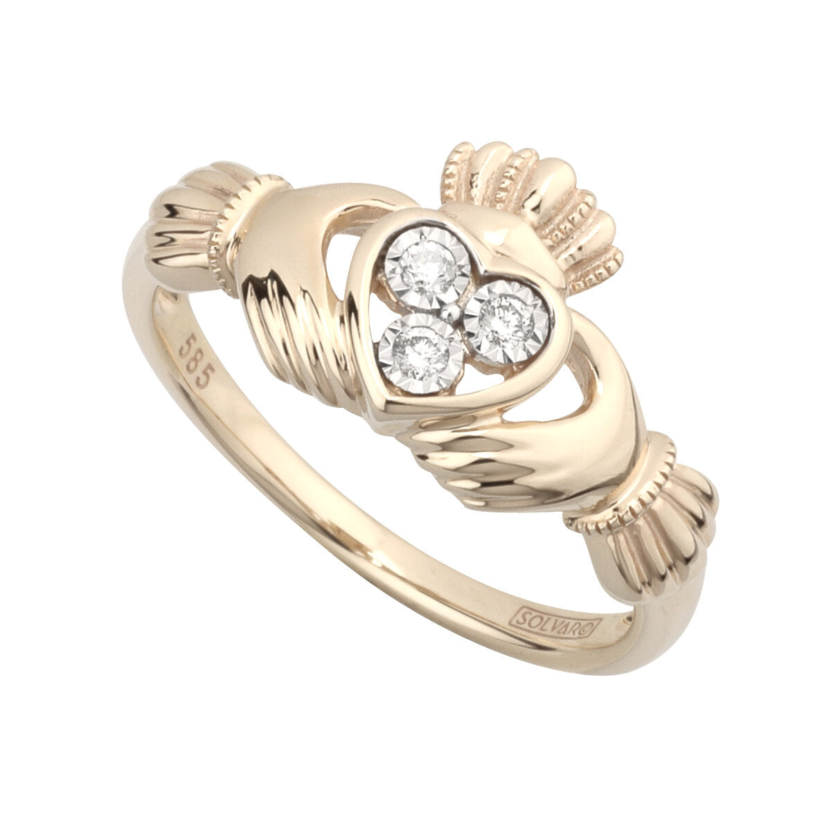 14K Gold Diamond Claddagh Ring
