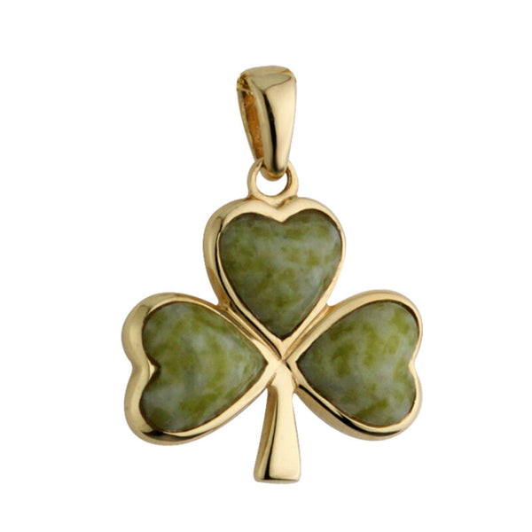 14k Gold Large Connemara Marble Shamrock Charm