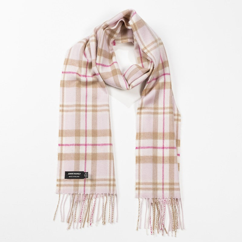 John Hanly Baby Pink White Check Scarf 150