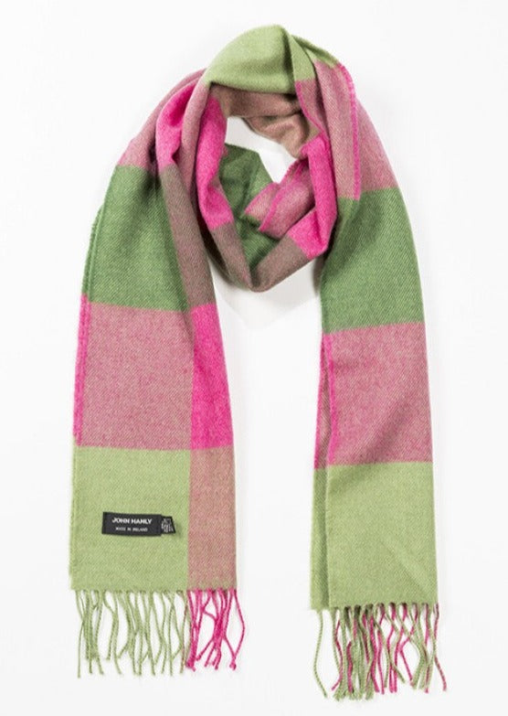 John Hanly Pink Green Block Merino Scarf 153