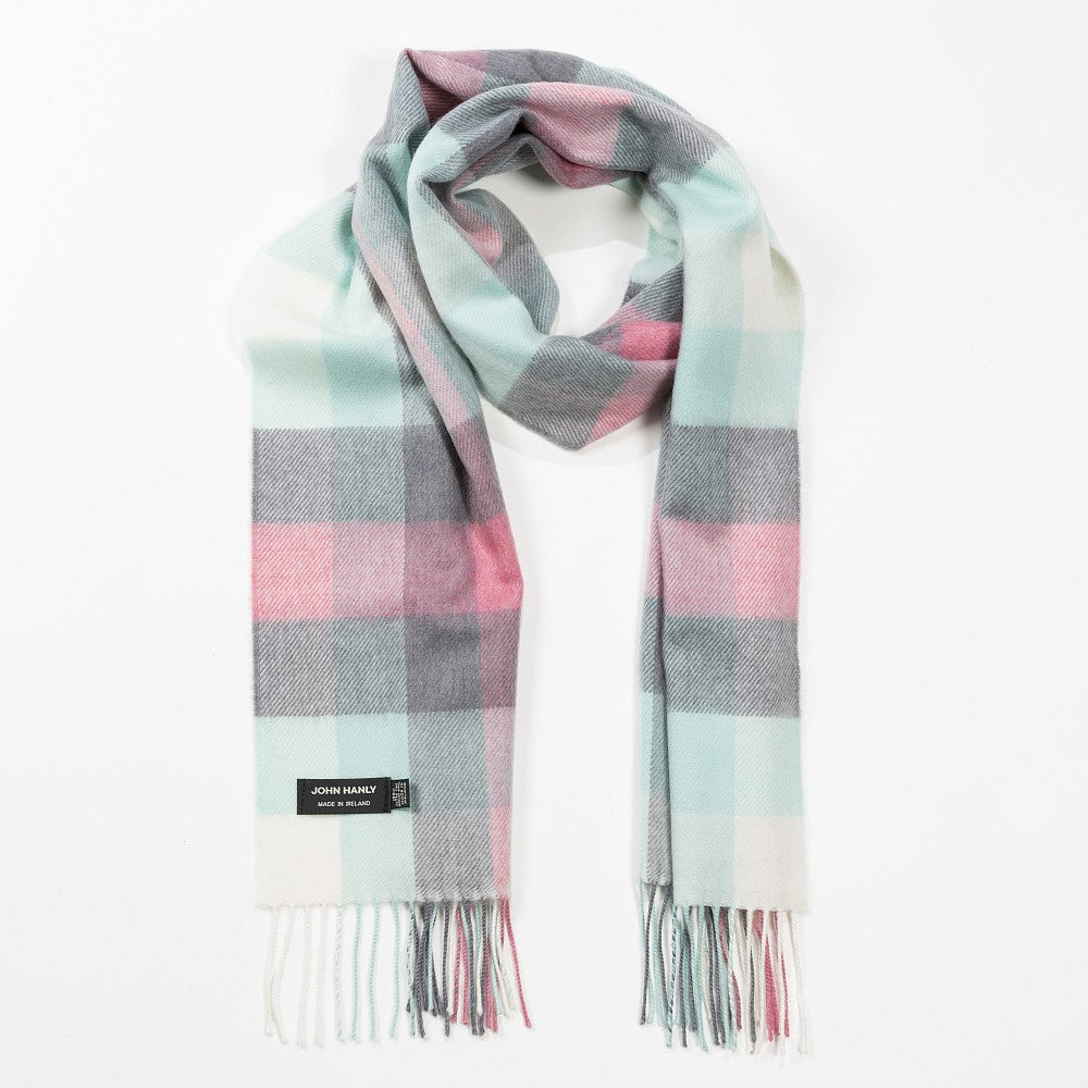 John Hanly Aqua Grey Cream & Pink Scarf 173