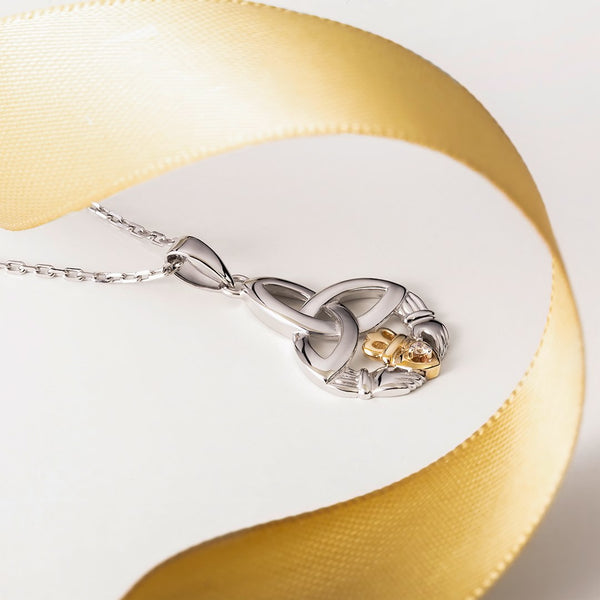 Solvar Silver 10K Gold & Diamond Trinity Claddagh Pendant