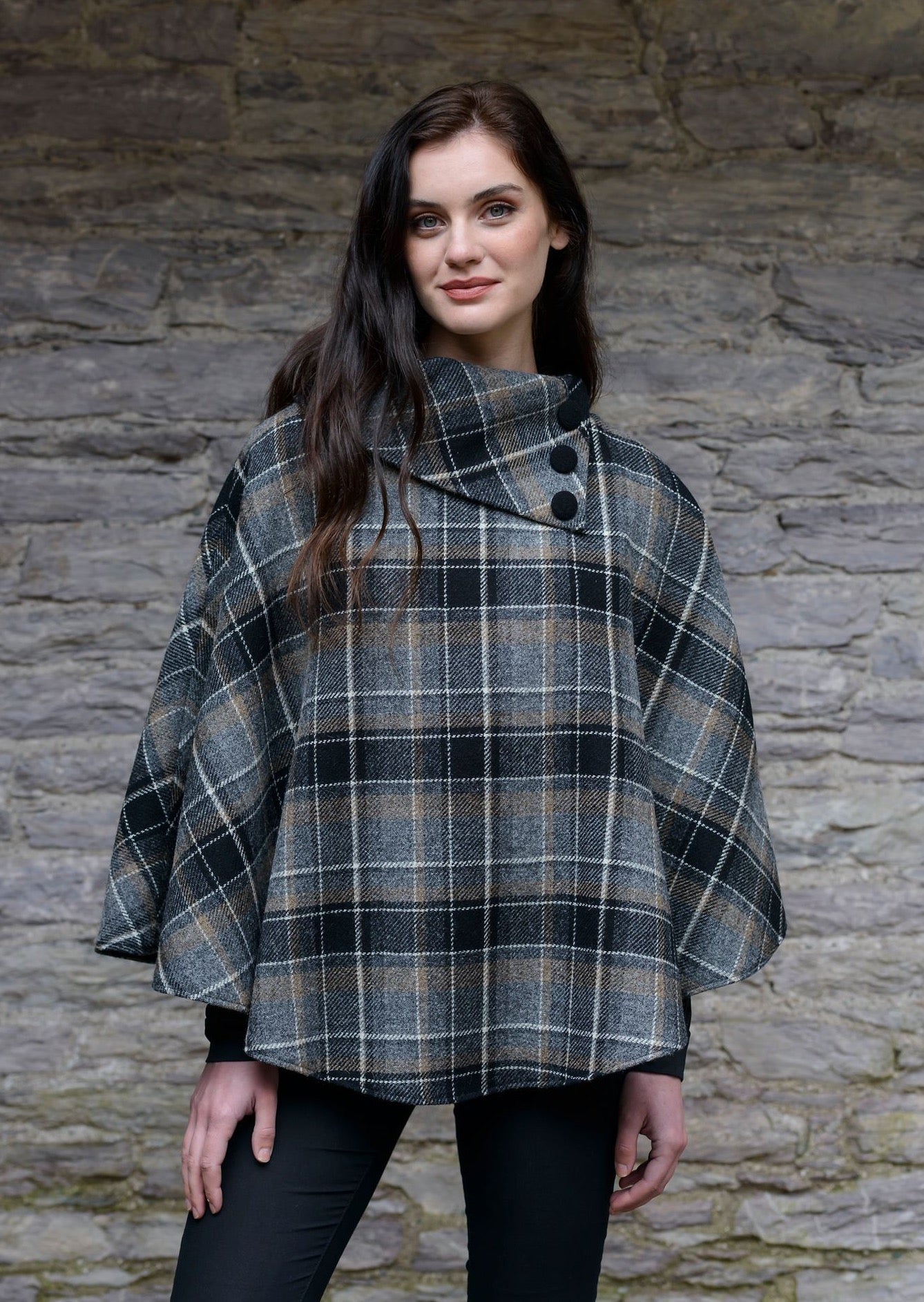 Mucros Black Gray Poncho