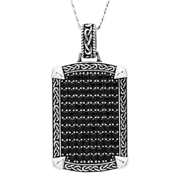 Sterling Silver Men’s Black Spinel Celtic Dog Tag Pendant