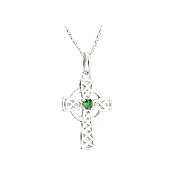 Sterling Silver Green Crystal Small Cross Pendant