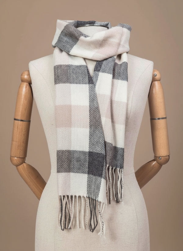 Foxford Neutral Block Check Scarf