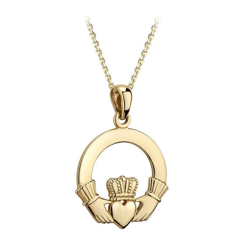 Solvar 14k Gold Medium Heavy Claddagh Pendant