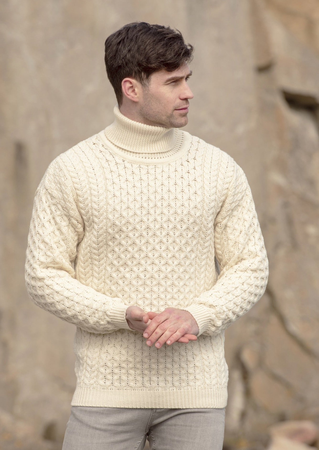 Aran Polo Neck Natural Sweater