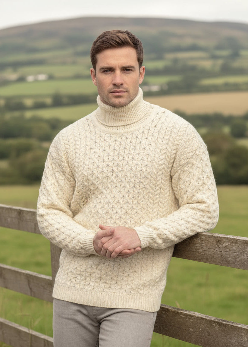 Aran Polo Neck Natural Sweater