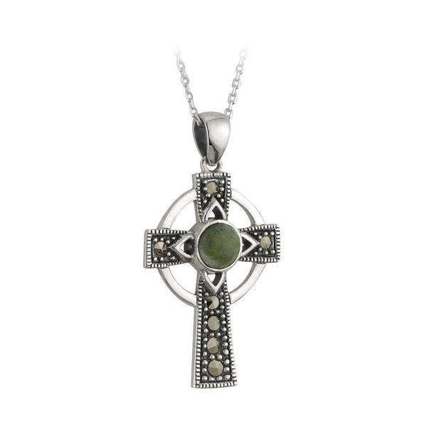 Connemara Marble Marcasite Cross