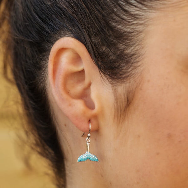 Whale Tail Drop Aqua Earrings With Swarovski® Crystals