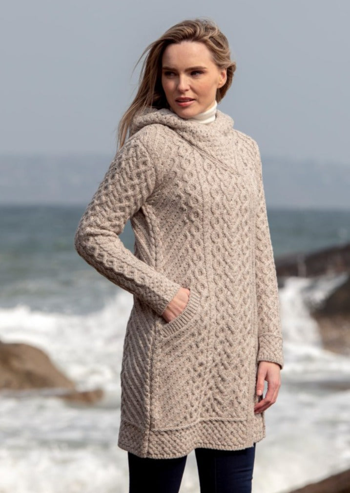 Aran Crafts Heart Design Hooded Coat