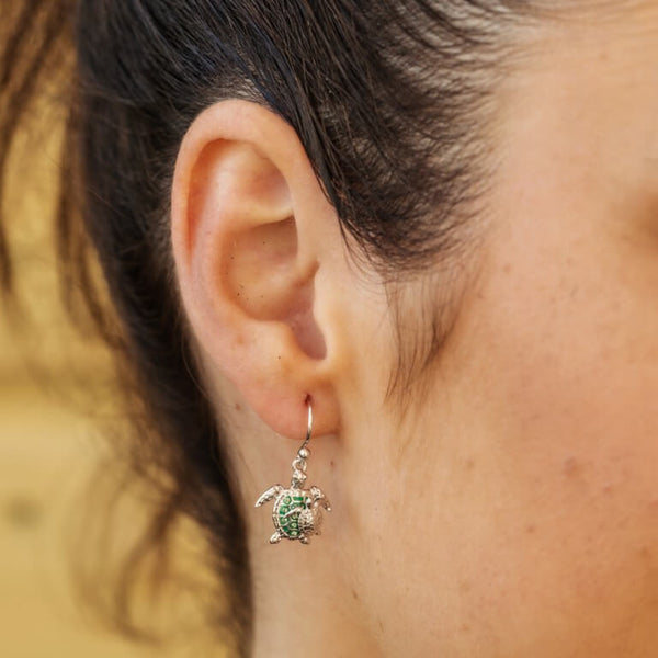 Mother And Baby Turtle Earrings With Swarovski® Crystals