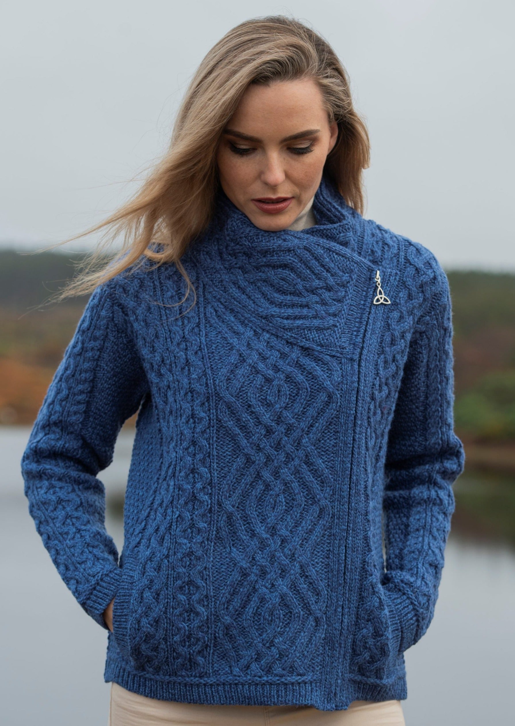 Aran Shannon Side Zip Cardigan - Blue