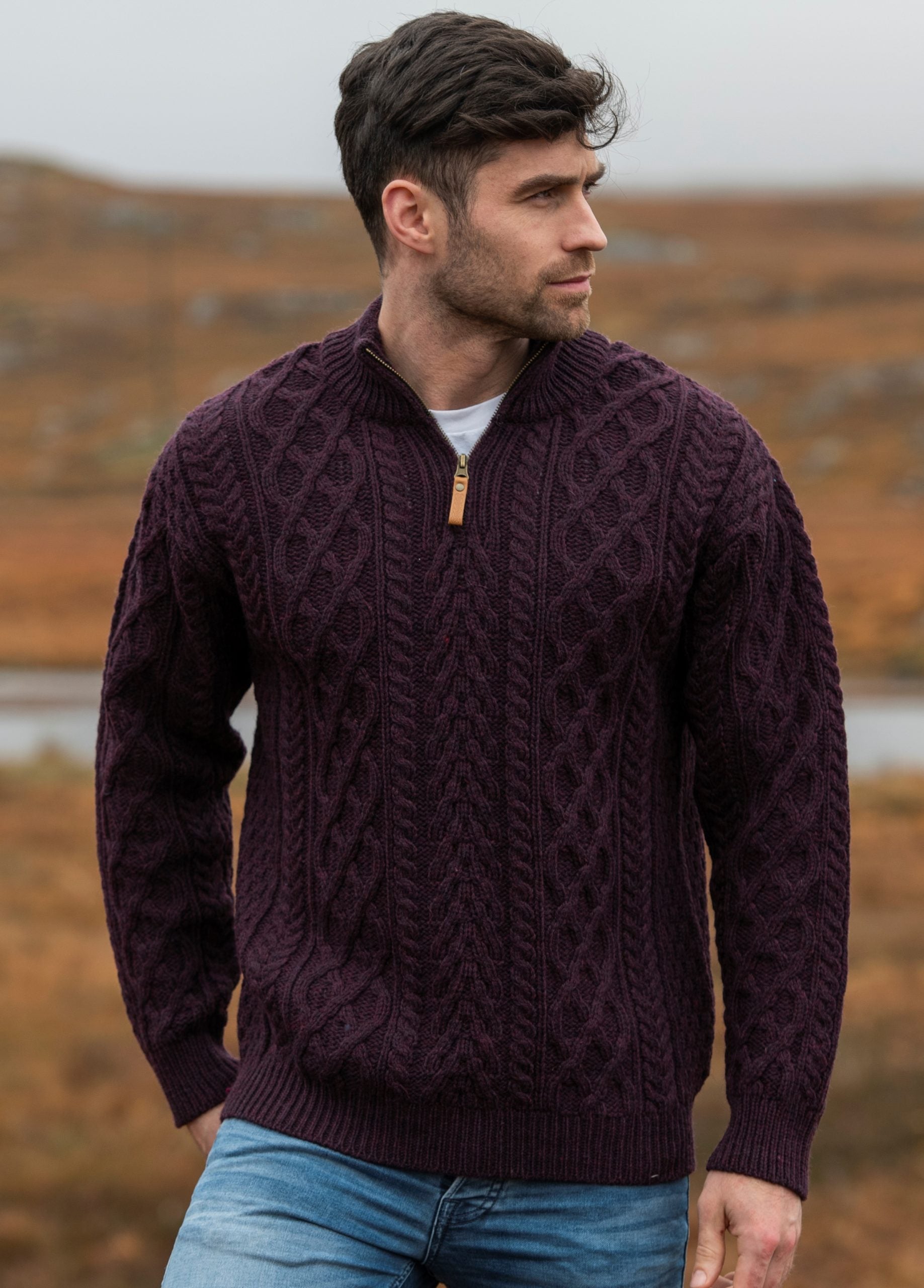 Aran Crafts Damson Zip Neck Jacket