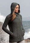 Aran Green Heart Hooded Cardigan