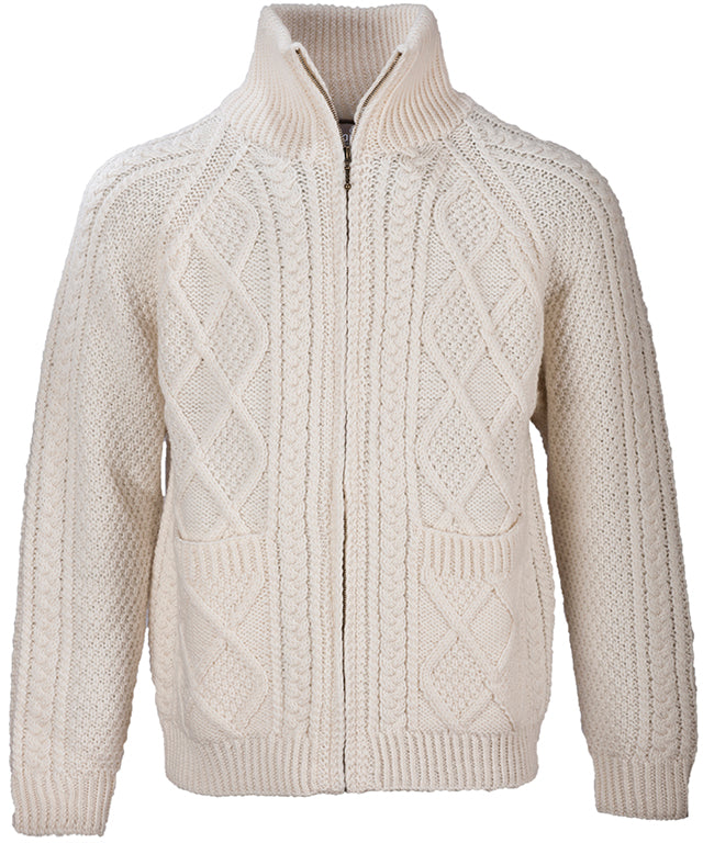 Aran Hand Knit Natural Men's Cardigan