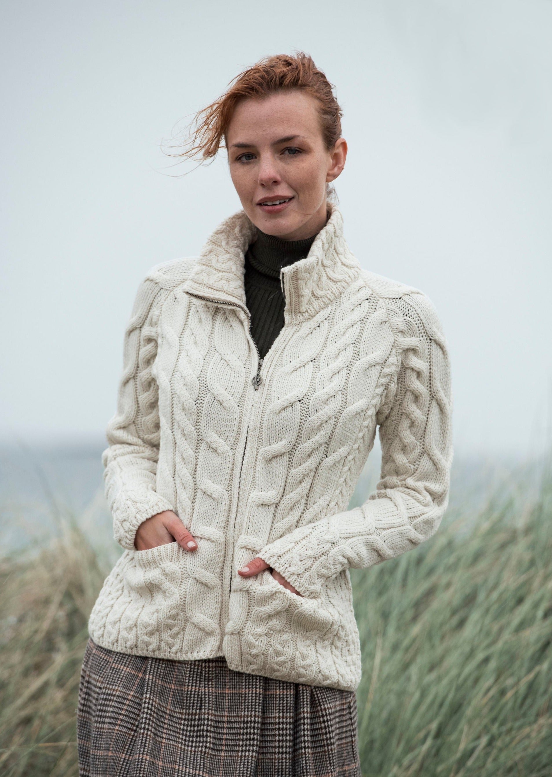 Aran Woollen Mills Supersoft Zip Cardigan | Natural