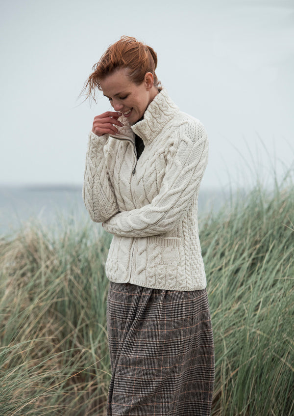 Aran Woollen Mills Supersoft Zip Cardigan | Natural