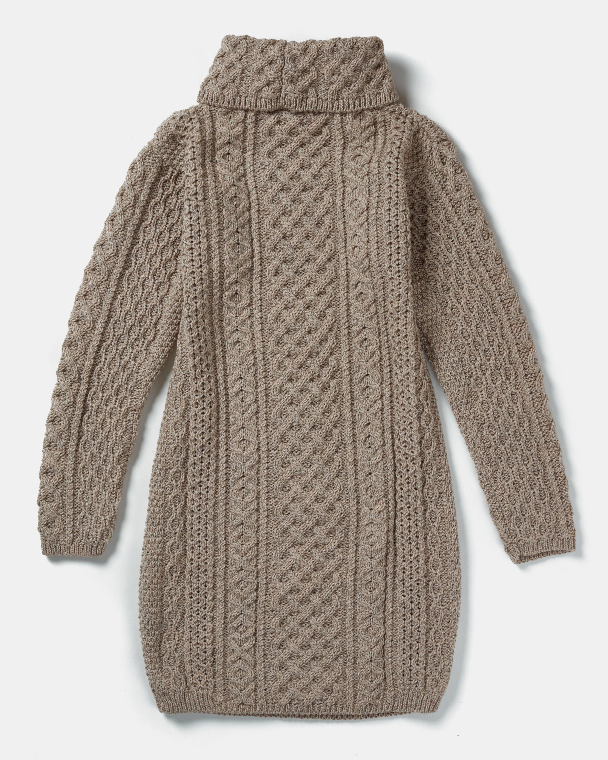 Oatmeal Cowl Neck Aran Sweater Dress