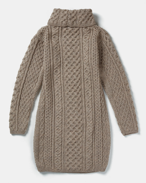 Oatmeal Cowl Neck Aran Sweater Dress